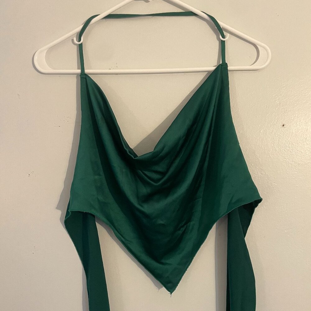 Glossy Emerald Green Halter Cowell Neck Backless Top